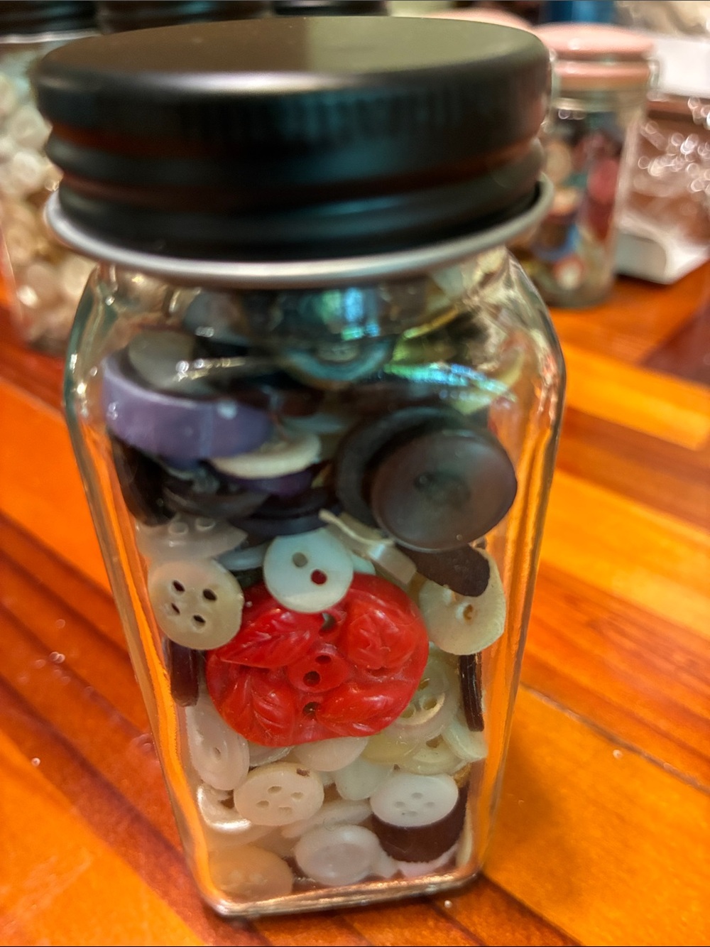 Glass Jar of Mixed Sewing Buttons Vintage many colors